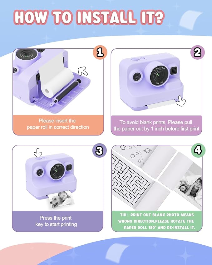 Instant Print Camera for Kids, 2.4 Inch Screen Kids Instant Cameras, Christmas