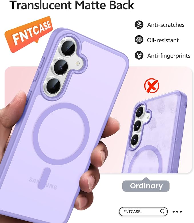 FNTCASE for Samsung Galaxy S25 FE Case: Magnetic Translucent Matte Military