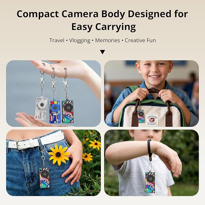 Mini Keychain Digital Camera, 1440P Video, 2MP Photos, 16GB Card, Type C