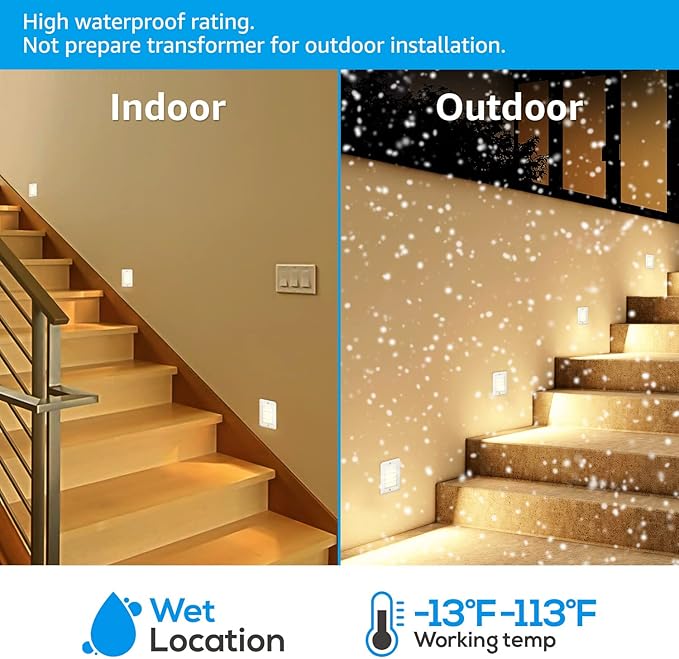 LEONLITE 120V LED Step Lights Indoor, 3000K Warm White, Low Watt Stair Light, Metal Faceplate with Bright White, Non-Dimmable, ETL Listed, Pack of 3
