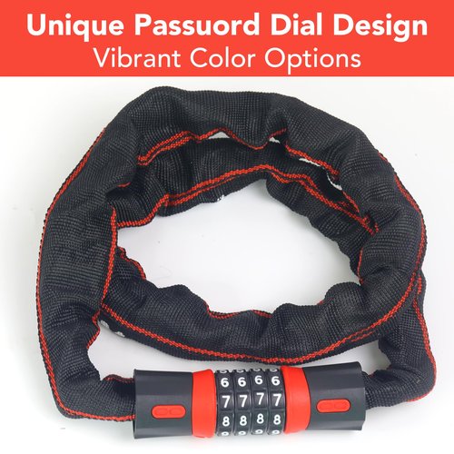 Bike Chain Lock, 4-Digit Resettable Combination Heavy Duty Anti-Theft Bicycle Chain Lock with Protective Sleeve, Security Chain for Bike, E-Bike, Scooter, Motorcycle, 2ft/3ft/3.6ft/4.3ft