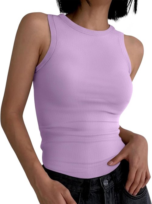 ANRABESS Women's Sleeveless High Neck Tank Top - Casual Slim Fit Ribbed Design for Summer Wear