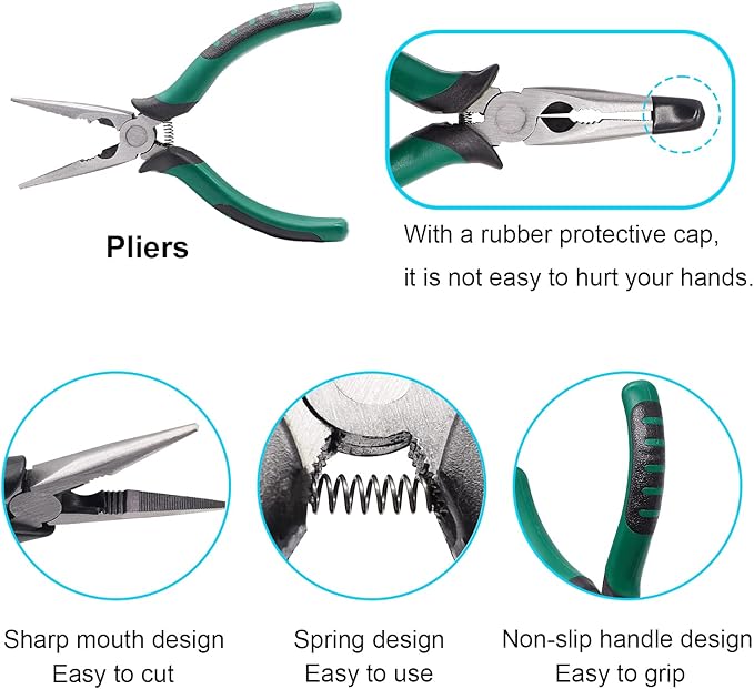 5PCS Upholstery Tools Kit - Dual Head Soft Rubber Mallet Hammer with 2PCS Replacement Head, Nail Tack Remover Tool & Removal Pliers for Furniture Floor Jewelry Craft Project etc