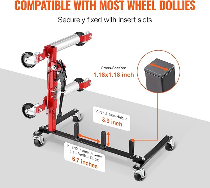 VEVOR Car Dolly Rack, Storage Rack with 360° Rotatable Wheels, Hydraulic Ratchet Trolley Jack Stand Organizer, Jack Stands Holder Storage Rack, 4-Dolly Capacity, Compatible with Most Dollies