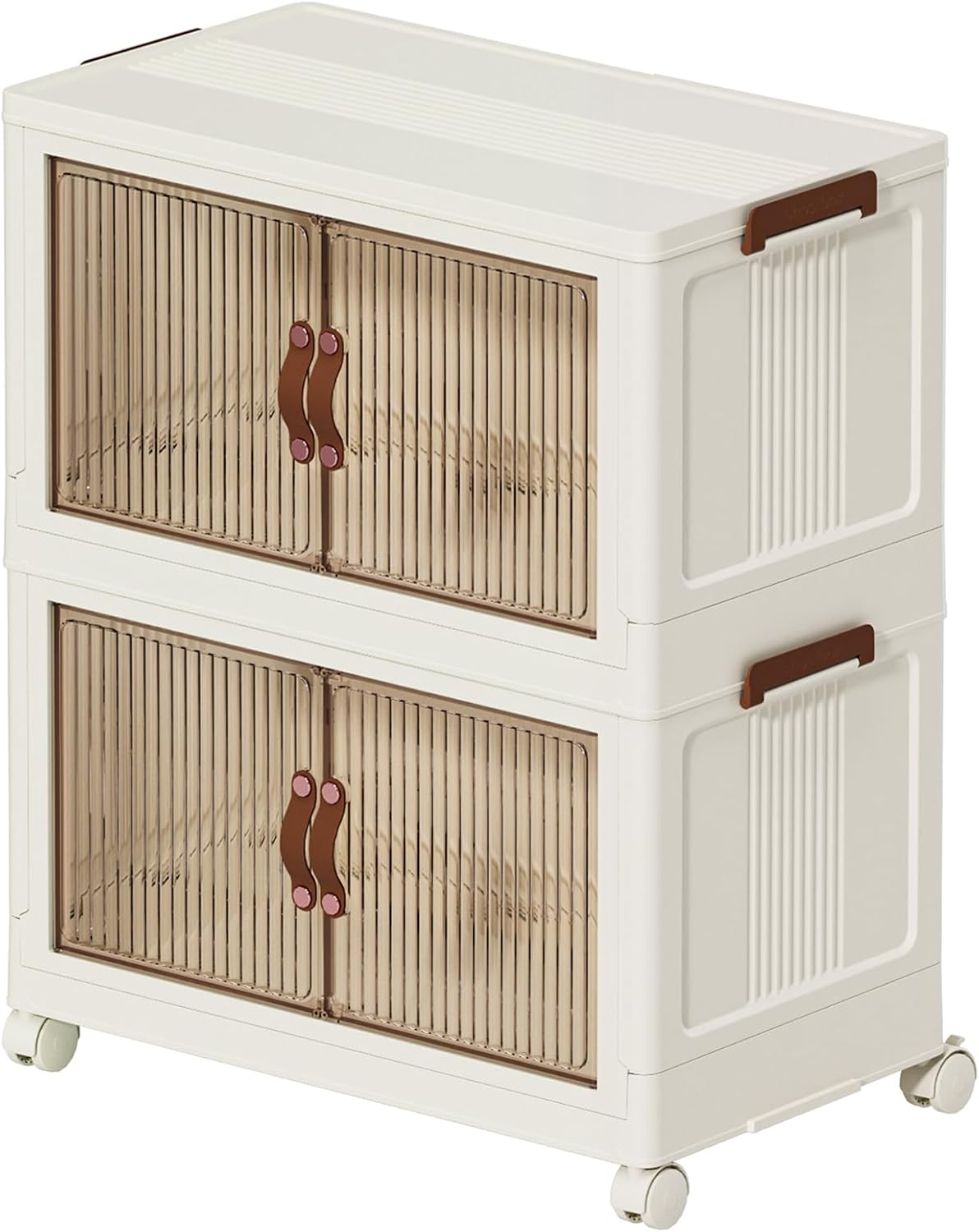 Collapsible Storage Bins with Lids - Stackable Plastic Closet Organizers for Clothes, and Home Organization White (5-rack, 30Gal/rack)