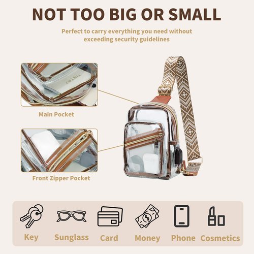 Merleu Clear Bags for Stadium Approved with USB Charging Port，Durable Waterproff Material Clear Crossbody Bags for Women，for Stadium Events，Office