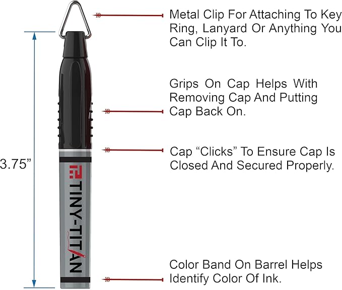 Tiny-Titan Mini Markers, Mini Markers, Keychain Clip, Golf Ball Marker, Clip On Nurse's Badge - Mini Markers - YELLOW Ink - Fine Point - 4 Pens Per Pack