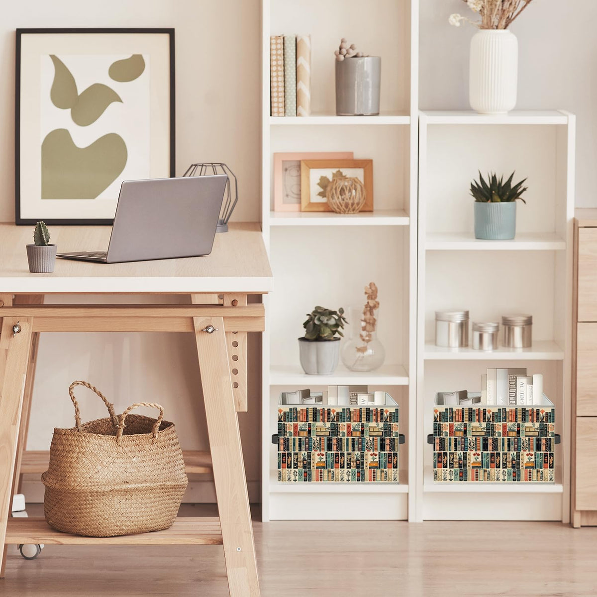 Vintage Book Lovers Storage Bin Box with Handles, Retro Bookish Foldable Organizer Basket for Reading Corner Room Library Bedroom Bathroom Home Clothes Books, Set of 2