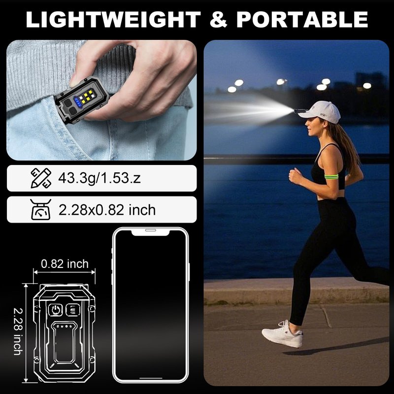 Vefhby 500LM Clip on Flashlight, 2Pack 8 Modes Running Light for Runners Rechargeable Safety Lights Portable COB Flashlight for Night Working, Running, Camping, Fishing, Hiking, Dog, Gift