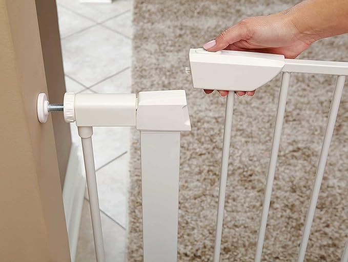MidWest Homes for Pets 39-Inch High Walk-Thru Pressure Mounted Steel Dog Gate, Expands to 38 Inches Wide, Includes 3-inch Extensions, White