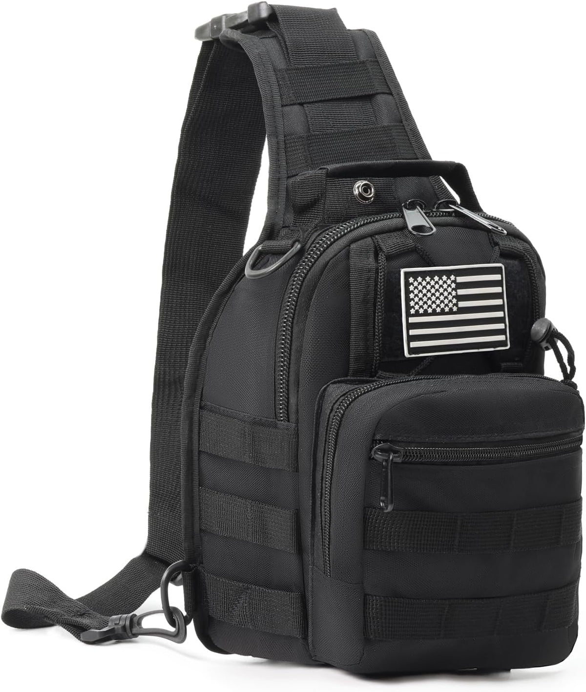 J.SH Tactical Sling Bag, Military MOLLE System Crossbody Bag, Waterproof Durable High-Density Nylon Material, 4-in-1 Carry Design, for Hiking, Cycling, Travel, Commuting, Outdoor and EDC - Black