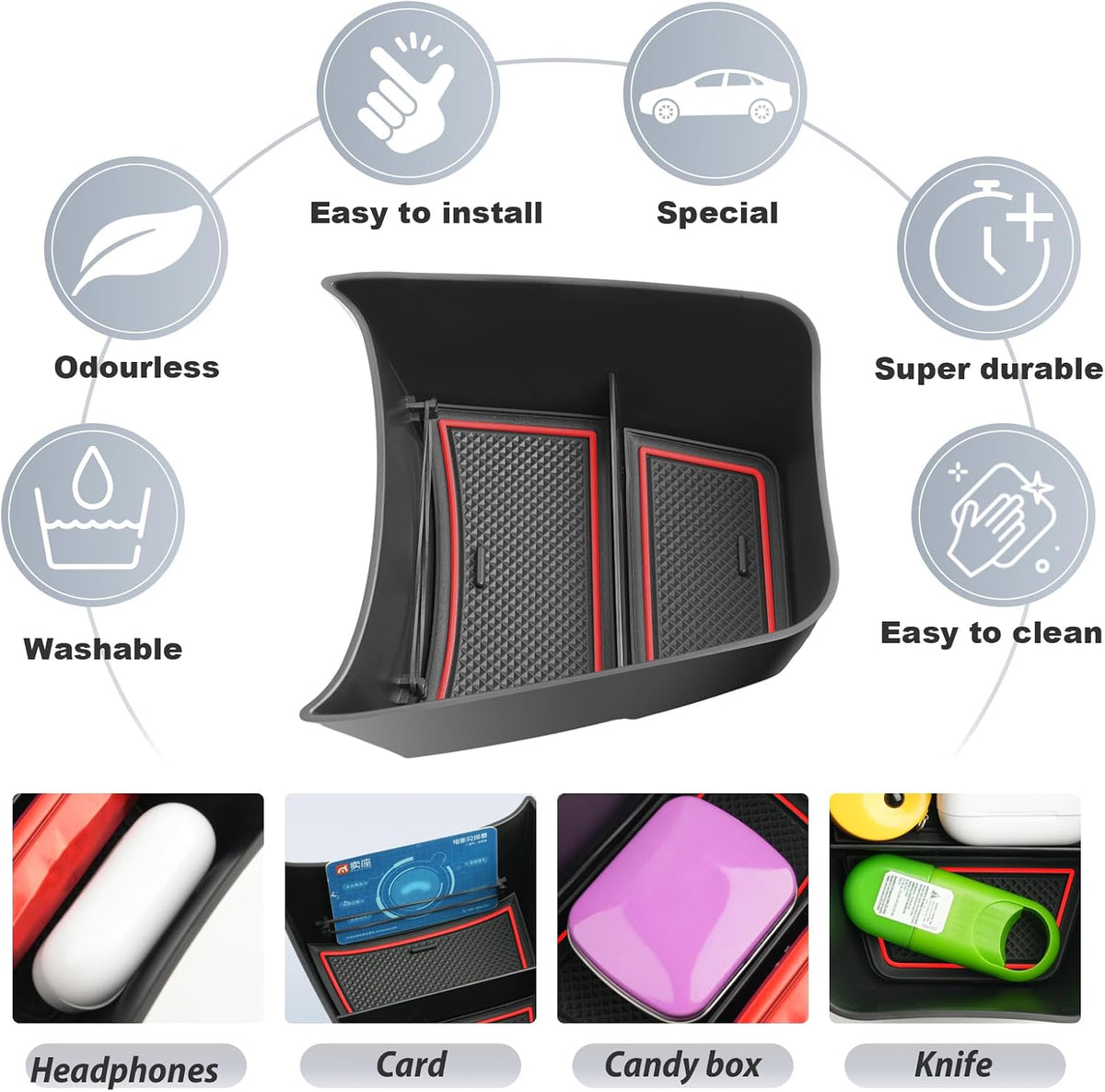 SKTU for 2024 2025 2026 Chevy Trax Center Console Organizer 2024 2025 2026 Trax Console Tray 2024 2025 2026 Chevy Trax Lower Console Tray 2024 2025 2026 Chevy Trax Accessories (Red)