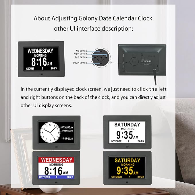 7-Inch Digital Alarm Clock. Displays Time, Day and Month.Features 12 Alarm