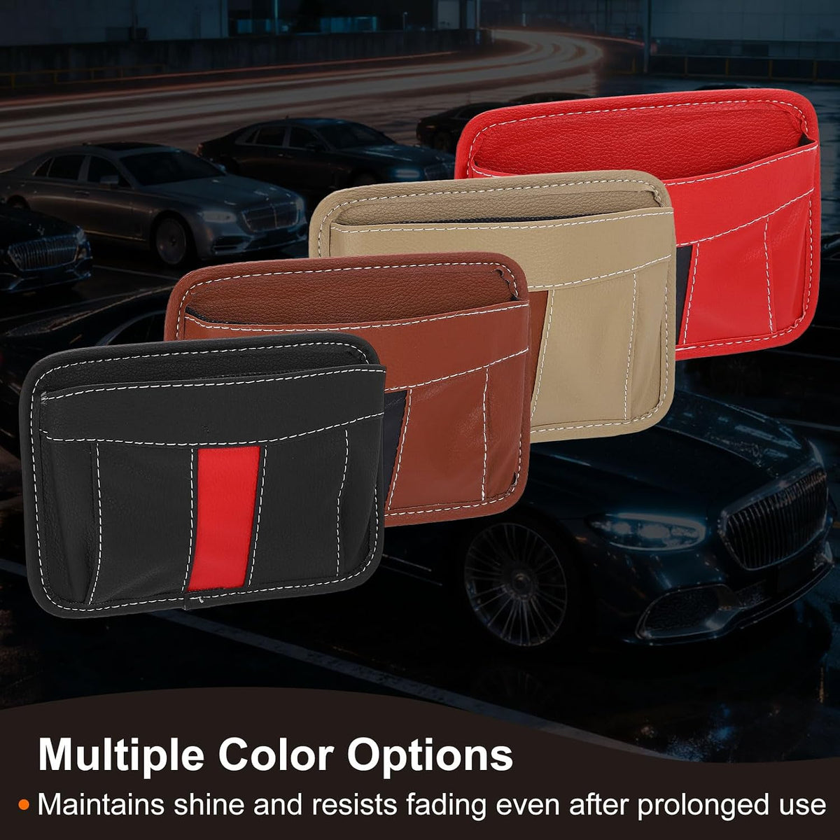 HARFINGTON 2pcs Car Seat Side Pocket Organizer PU Leather Auto Door Console Storage Bag Car Seat Gap Filler Multifunctional Car Pocket Pouch for Keys Coins Phone Sunglasses, Black