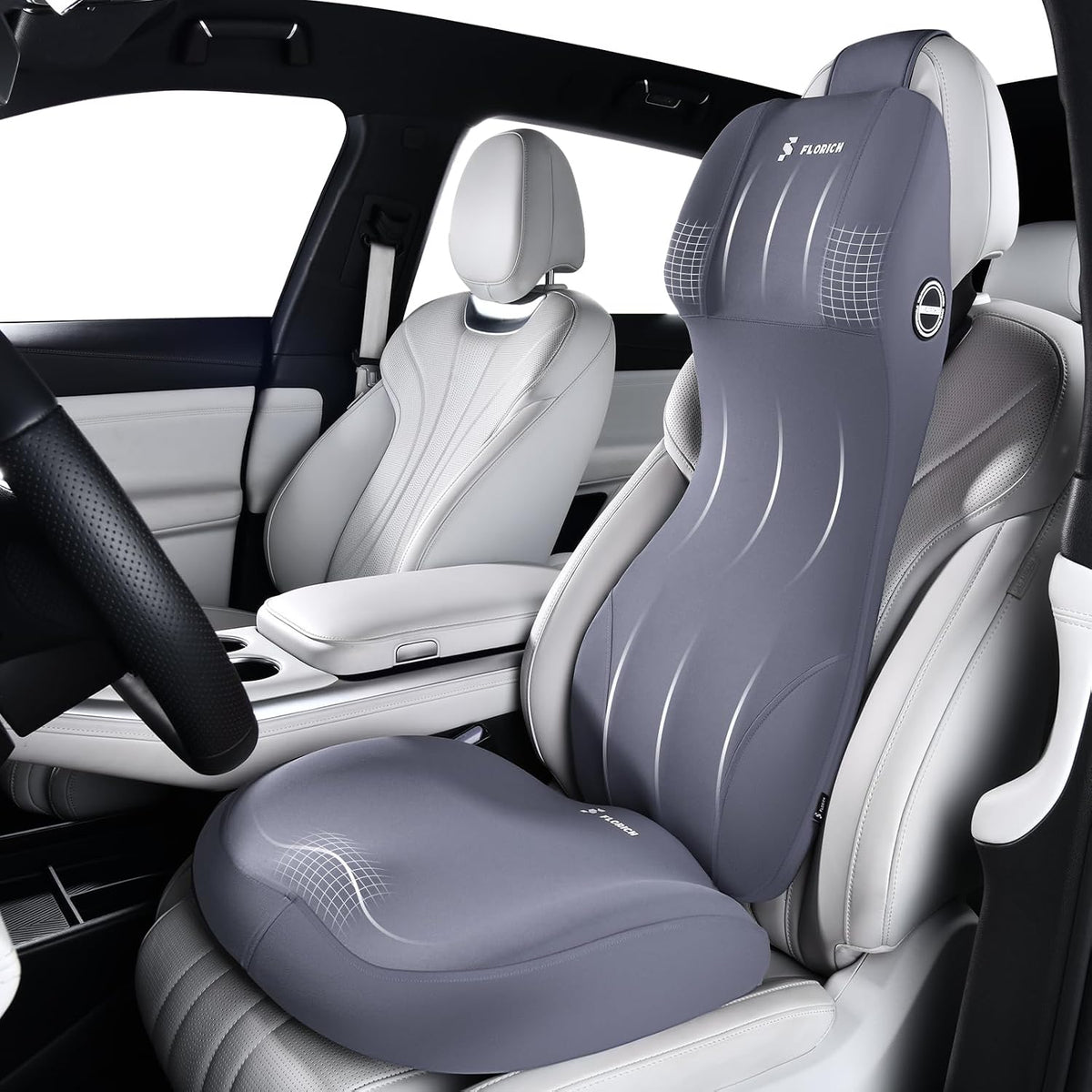 FLORICH Memory Foam Ergonomic Car Seat Cushion with Lumbar Support Neck Pillow 2-in-1 Headrest Pillow Back Support for Car Truck Seat Long Driving Sciatica Tailbone Pain Relief, Blue