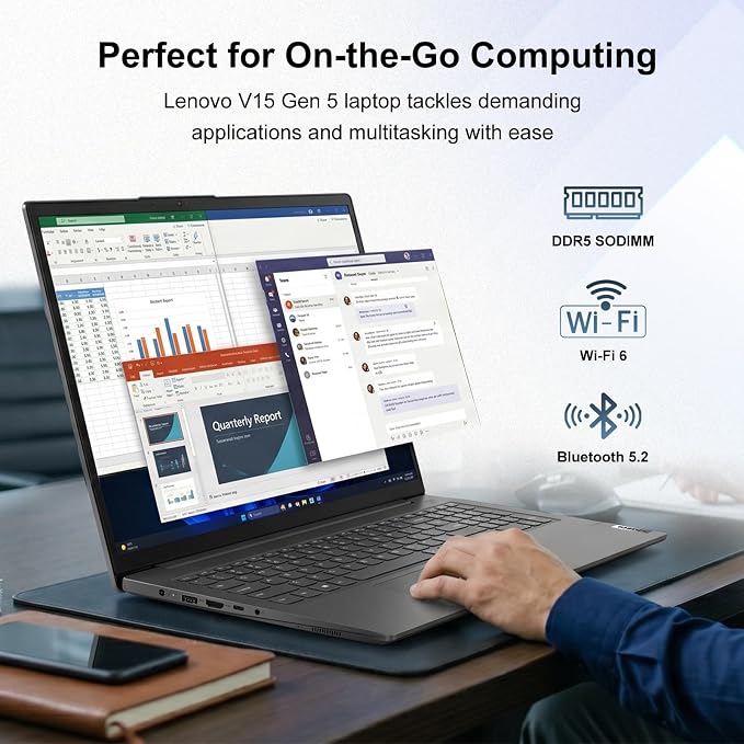 Lenovo V15 Gen 5 15.6" FHD Business Laptop, 12GB DDR5 RAM, 1TB Storage, Intel Core i3 6-core CPU, W11 Pro, Ethernet RJ-45, AI Copilot Key, Webcam w/Shutter, Security Chip Discrete TPM 2.0, Black