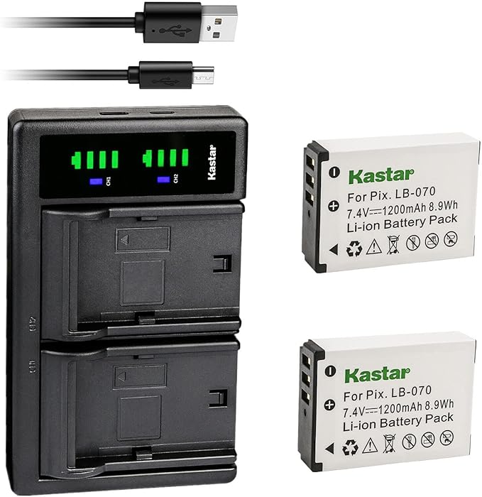 Kastar 2-Pack LB-070 Battery and LTD2 USB Charger Replacement
