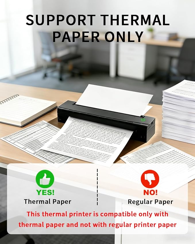 Portable Printer Wireless for Travel, D80 Thermal Printer, Inkless Printers