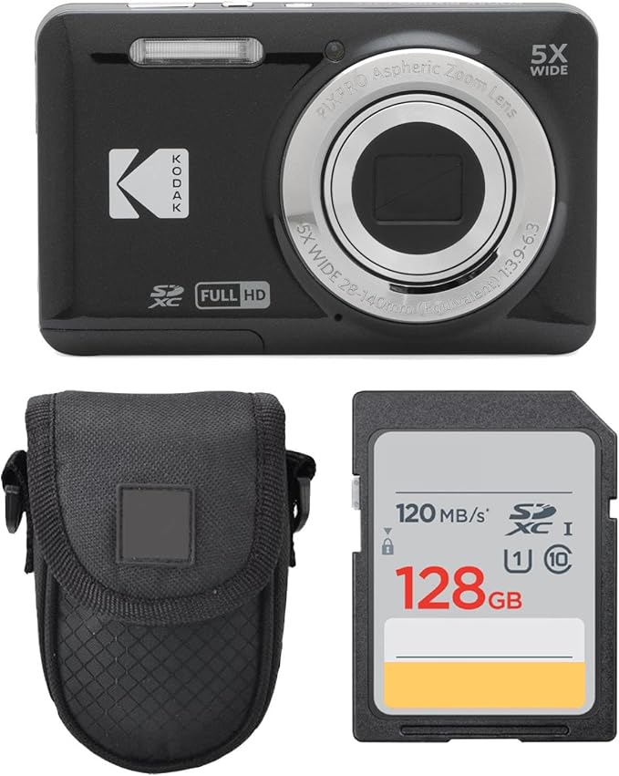 Kodak PIXPRO FZ55 Digital Camera + Point & Shoot Camera Case + Sandisk 128GB