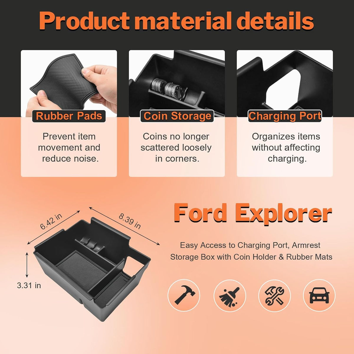 Custom-Fit Ford Explorer 2020-2025 Console Organizer Tray