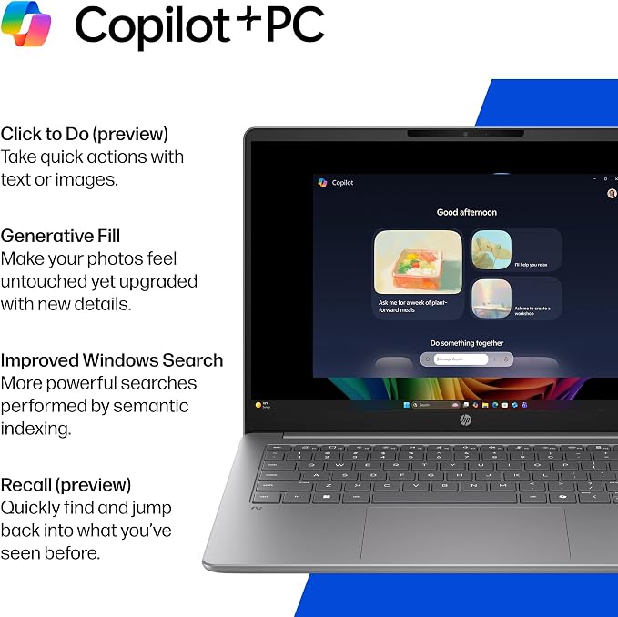 HP OmniBook 3 14 inch Next Gen AI PC, 2K Display, Snapdragon X X1-26-100, 16 GB RAM, 256 GB SSD, Qualcomm Adreno GPU, Windows 11 Home, Nouvelle Silver, 14-hz0288nr