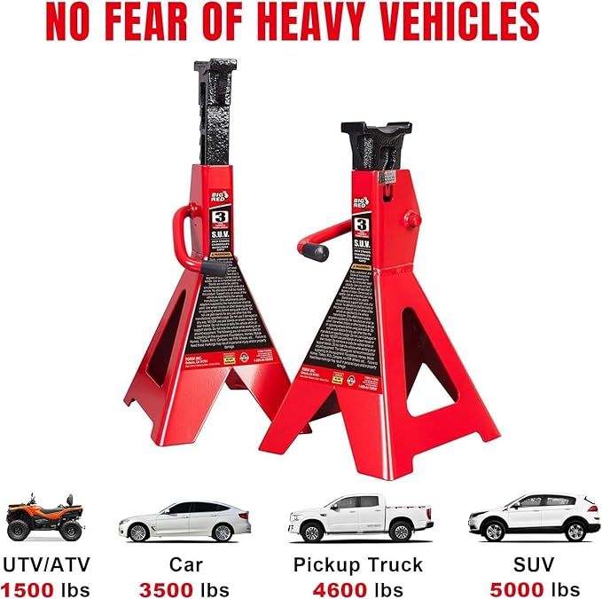 BIG RED T43006 Torin Steel Jack Stands (Fits: SUVs and Extended Height Trucks): 3 Ton (6,000 lb) Capacity, Red, 1 Pair