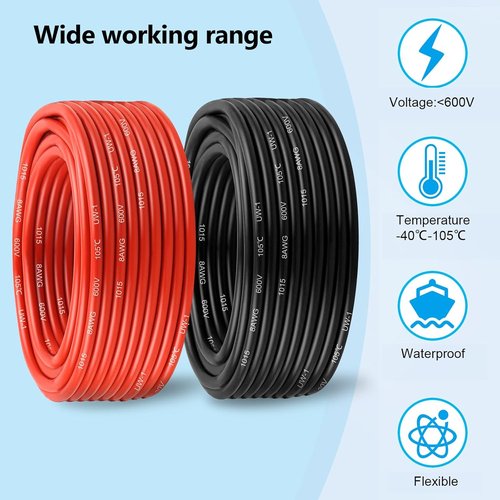 10 AWG Pure Copper Wire - 10 Feet Red & Black Stranded Low Voltage Wire for Solar, Automotive & LED Lighting
