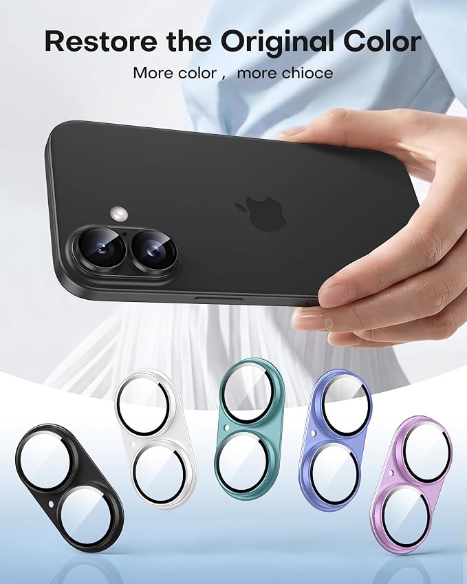 TAURI 2 Pack for iPhone 16/16 Plus Camera Lens Protector, Full Coverage