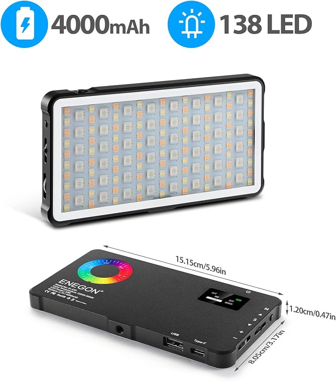ENEGON RGB Video Light, Built-in 4000mAh Rechargeable Battery LED Camera Light