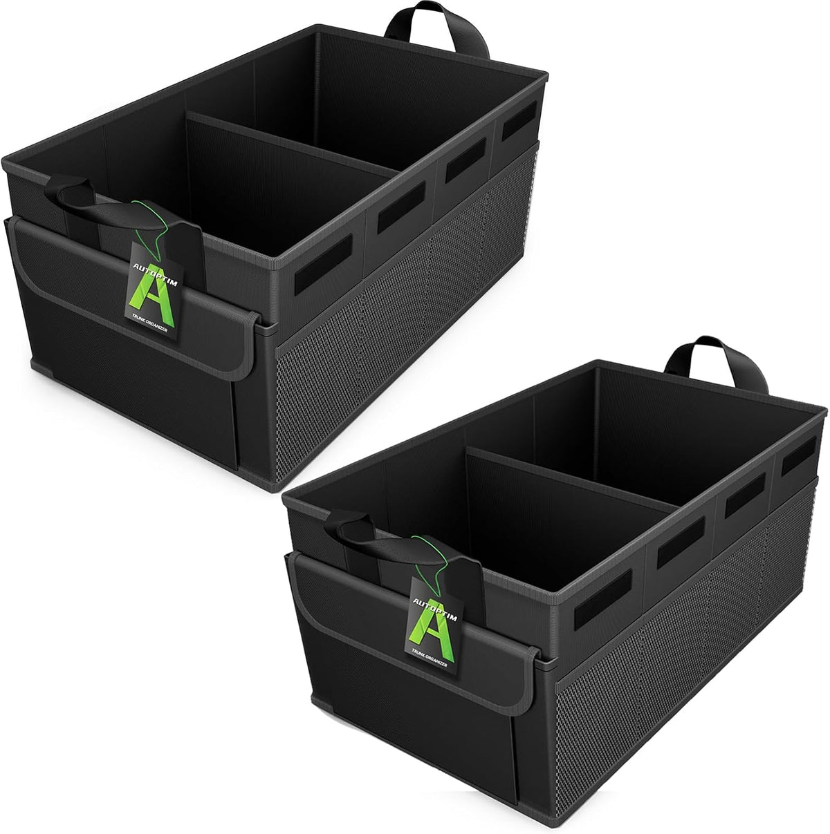 AUTOPTIM Car Trunk Organizer - 85L Collapsible Car Organizer with Non Slip Bottom & Multiple Pockets for Groceries, Trunk Storage with Base Panel for SUV Sedan Van, 3 Compartments (Black, X-Large)