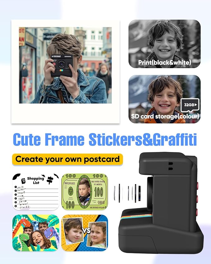 Instant Print Camera for Kids, Dual Len Kids Cameras