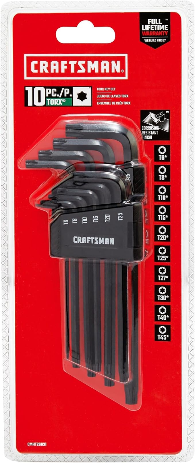 CRAFTSMAN Hex Key Allen Wrench Set with Ball-End, Torx, 10 Piece (CMHT26031)