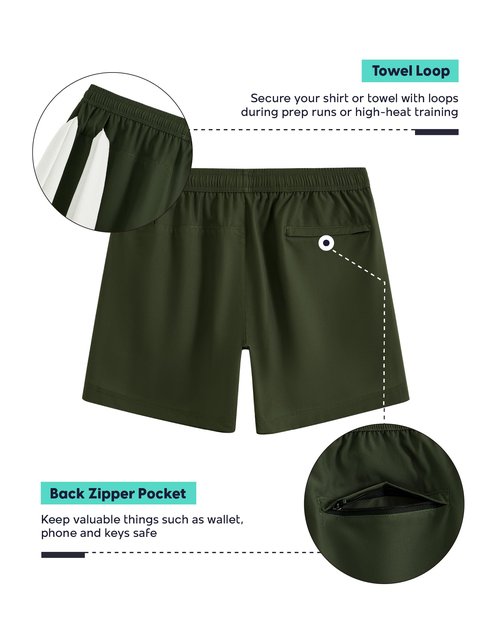 maamgic Mens 5" Gym Running Shorts for Men 2 in 1 Quick Dry Workout Athletic Shorts Army Green Large