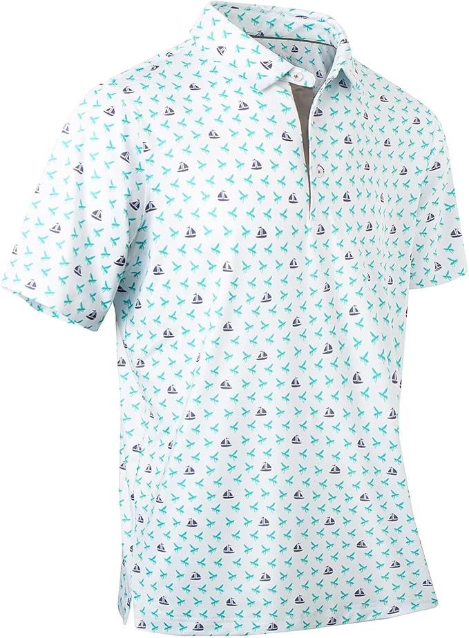 Mens Golf Shirts Quick Dry Moisture Wicking Casual Short Sleeve Performance Athletic Print Collared Stylish Men Polo Shirt