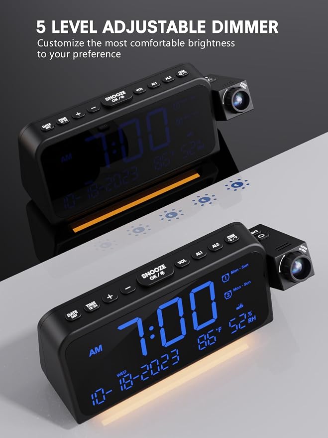 Mesqool Projection Alarm Clock for Bedroom Ceiling, Digital Clock Projector