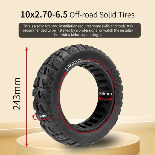 10x2.70-6.5 Solid Tire, 10 inch Tires Replacement, 70/65-6.5 Scooter Tubeless Solid Tire, for Emove Cruiser, Hiboy Max3, Hover-1 Alpha, Evercross H5, Boyueda 5600 Watt Electric Scooter (1 Pack)