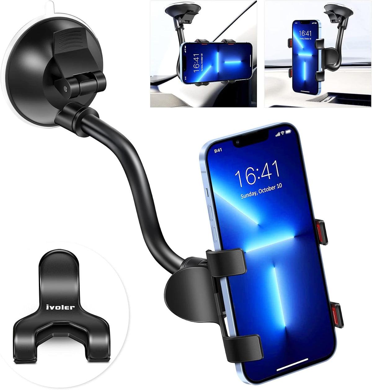ivoler Car Phone Mount Windshield, Long Arm Clamp Universal Windshield