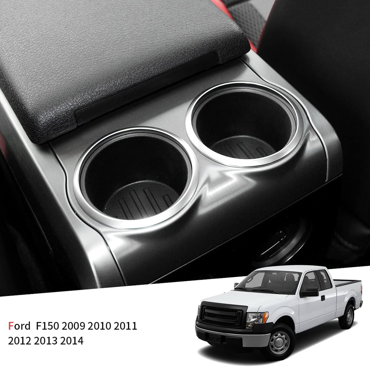Rear of Center Console Cup Holder for Ford F150 2009-2014 with Flow Through Console Cup Holder Replacement Insert for F150 TPE Drink Bottle Holder 2PCS (with Flow Through Console)