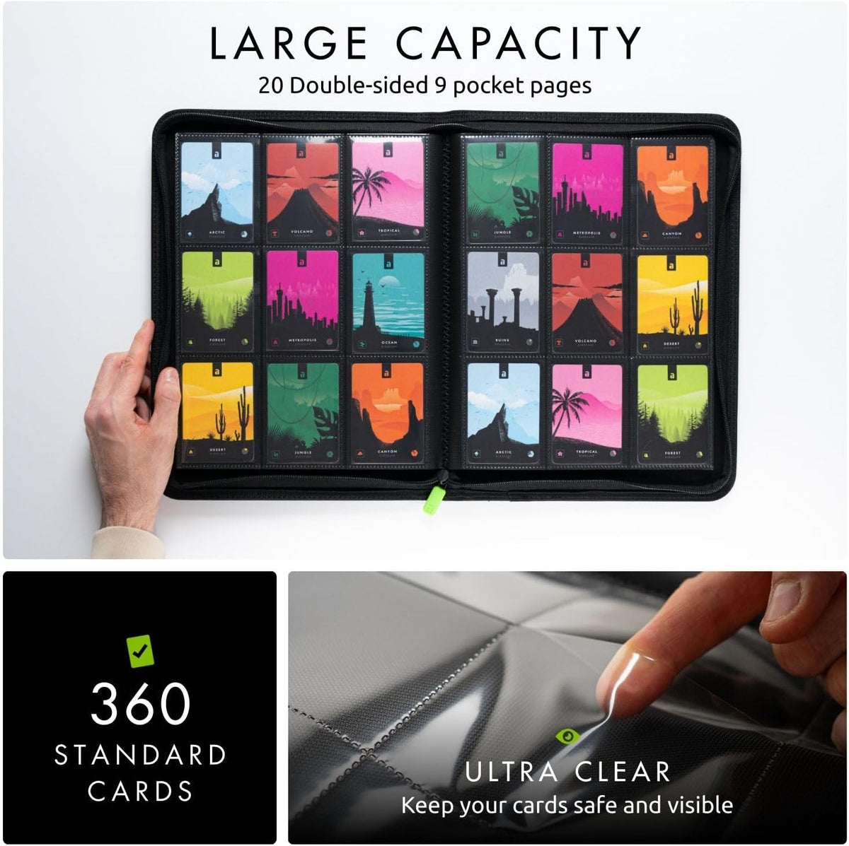 Vault X 9 Pocket Trading Card Zip Binder - Premium Exo-Tec Material, Holds 360 Cards | Black