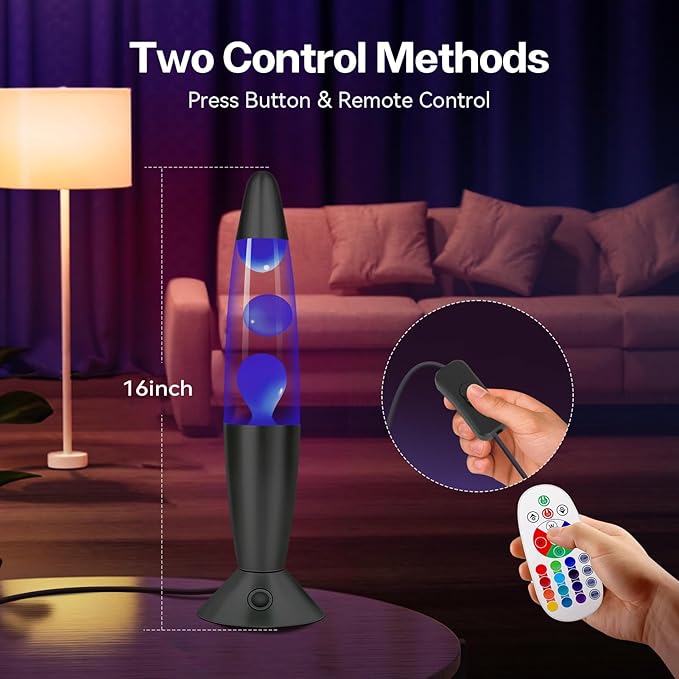 17 Colors LED Liquid Motion Lamps with Remote: 16 Inch Color Changing Lamp Black Night Light for Kids Adults, Relaxing Table lamp Nightlight for Bedroom Office Decor Christmas Thanksgiving Day Gifts