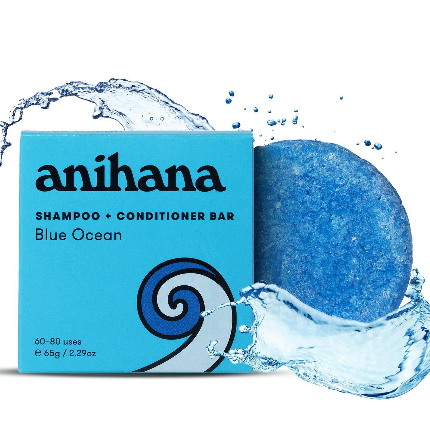 Anihana 2-In-1 Shampoo And Conditioner Bar For All Regular Hair Types Paraben Free Cruelty Free Refreshing Blue Ocean Scent 2.29