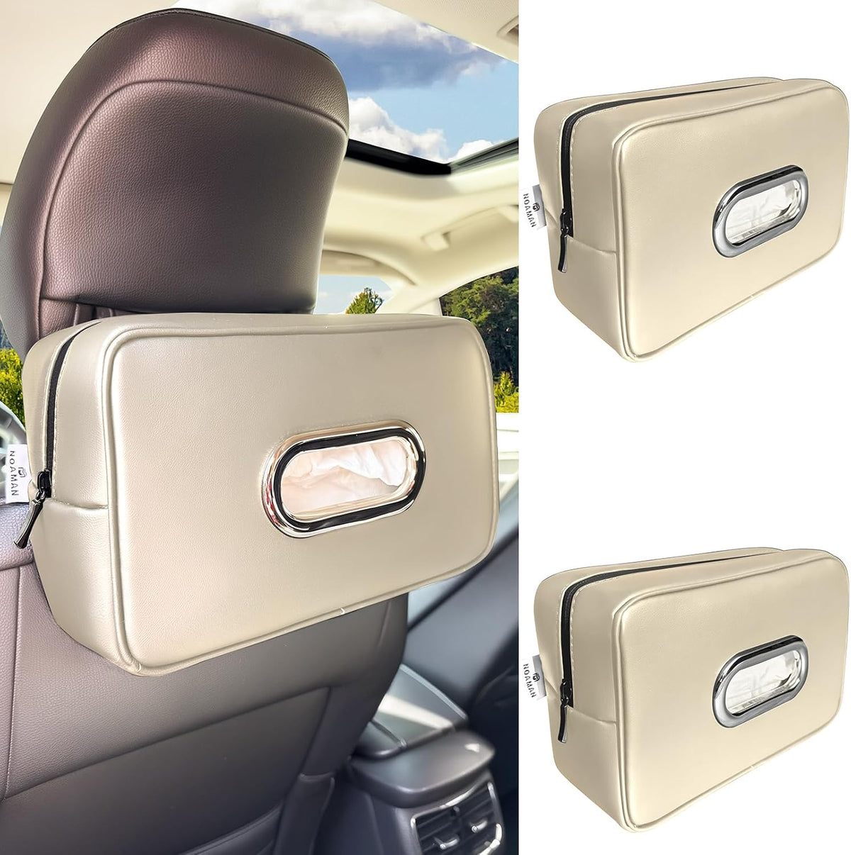 Noaman 2Pack Car Tissue Holder Leather, Car Kleenex or Napkin Holder Black