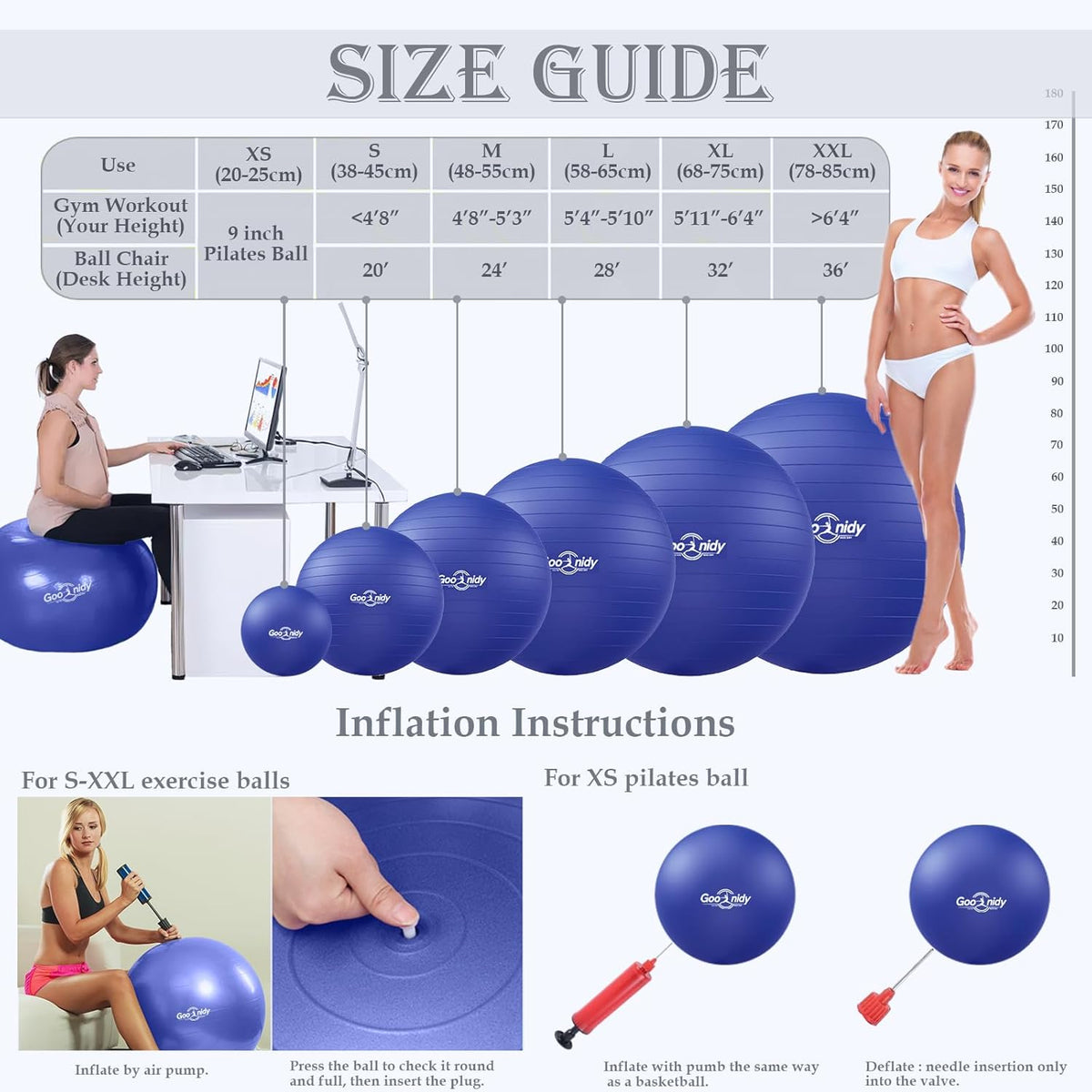 Skiennix Anti-Burst Exercise Ball - 2200lb Support for Pilates, Yoga & Physical Therapy | Includes Pump