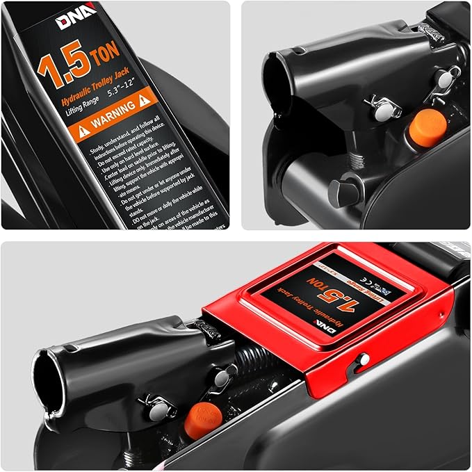 DNA Motoring 1.5 Ton Car Floor Jack Low Profile Hydraulic Trolley Service/Floor Jack, 1.5T / 3000 lbs Capacity, Lifting Range 5.3 Inch -12 Inch, with Storage Case, Black, TOOLS-00327-BK