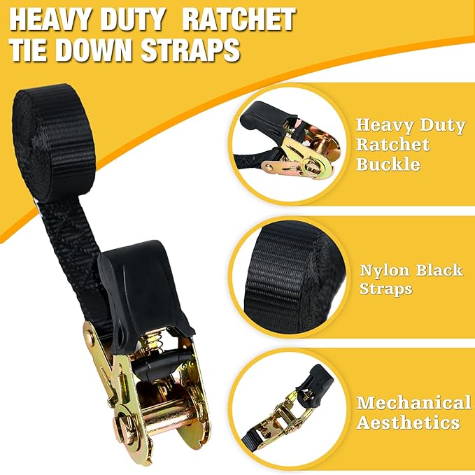 Endless Retractable Ratchet Straps 1650 lb Break Strength 1" x 14 Ft (No Hooks) Tie Down Strap Rope Travel Trailer/RV Motorcycle,Car Cargo Ropes for tieing up Stuff,Case,Water Tank to Roof Rack,Trees