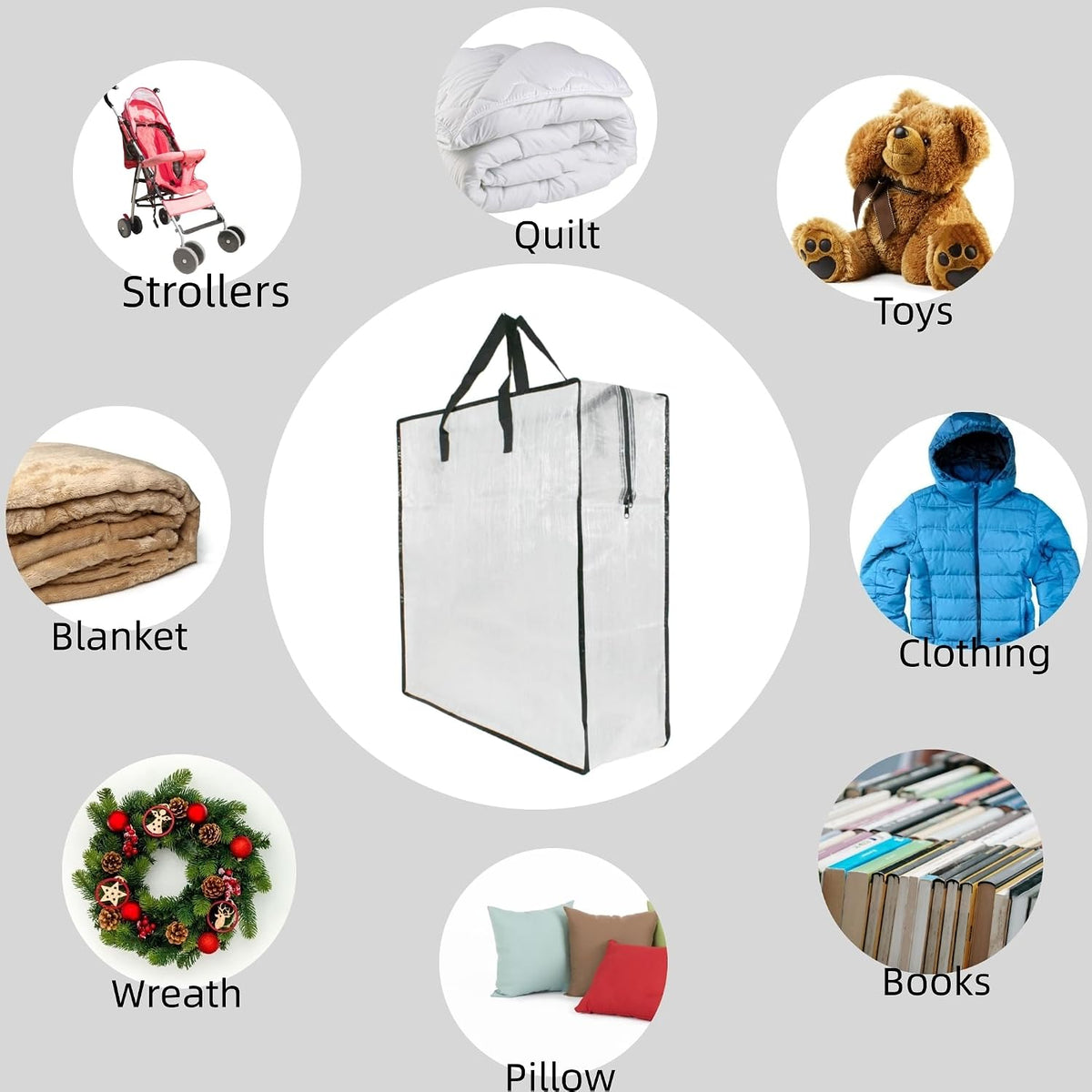 9 Pack Clear Storage Bags with Zipper and Handles, Blanket Bags For Closet Storage, Moving and Packing Supplies for College, Underbed Storage Organizer for Clothes Pillow Bedding Christmas Wreath