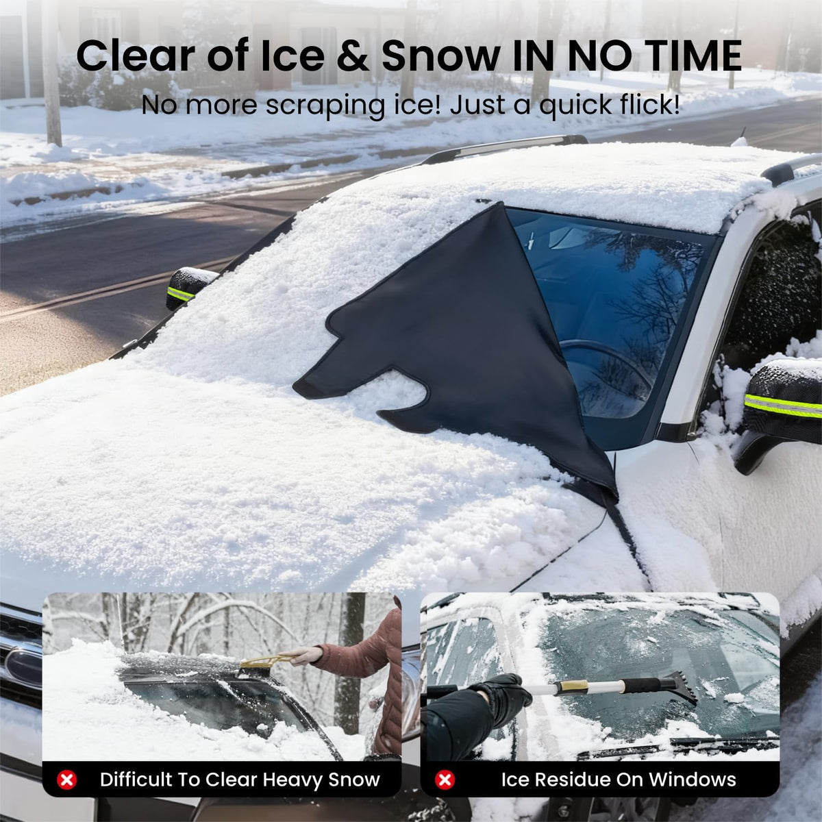 REEVAA Upgraded Car Windshield Cover for Ice & Snow [All-Weather Protection] Magnetic Fit Weatherproof Frost Cover, Car Winter Accessories, Fit for SUVs, Small Trucks, Sedans