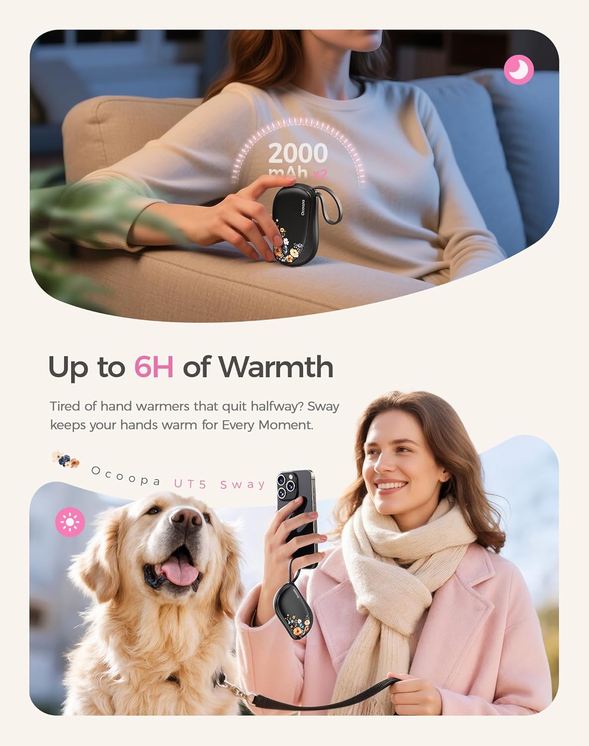 OCOOPA Rechargeable Hand Warmers - Ultra Slim Portable Pocket Heater | 2 Pack, Comb-Inspired Design