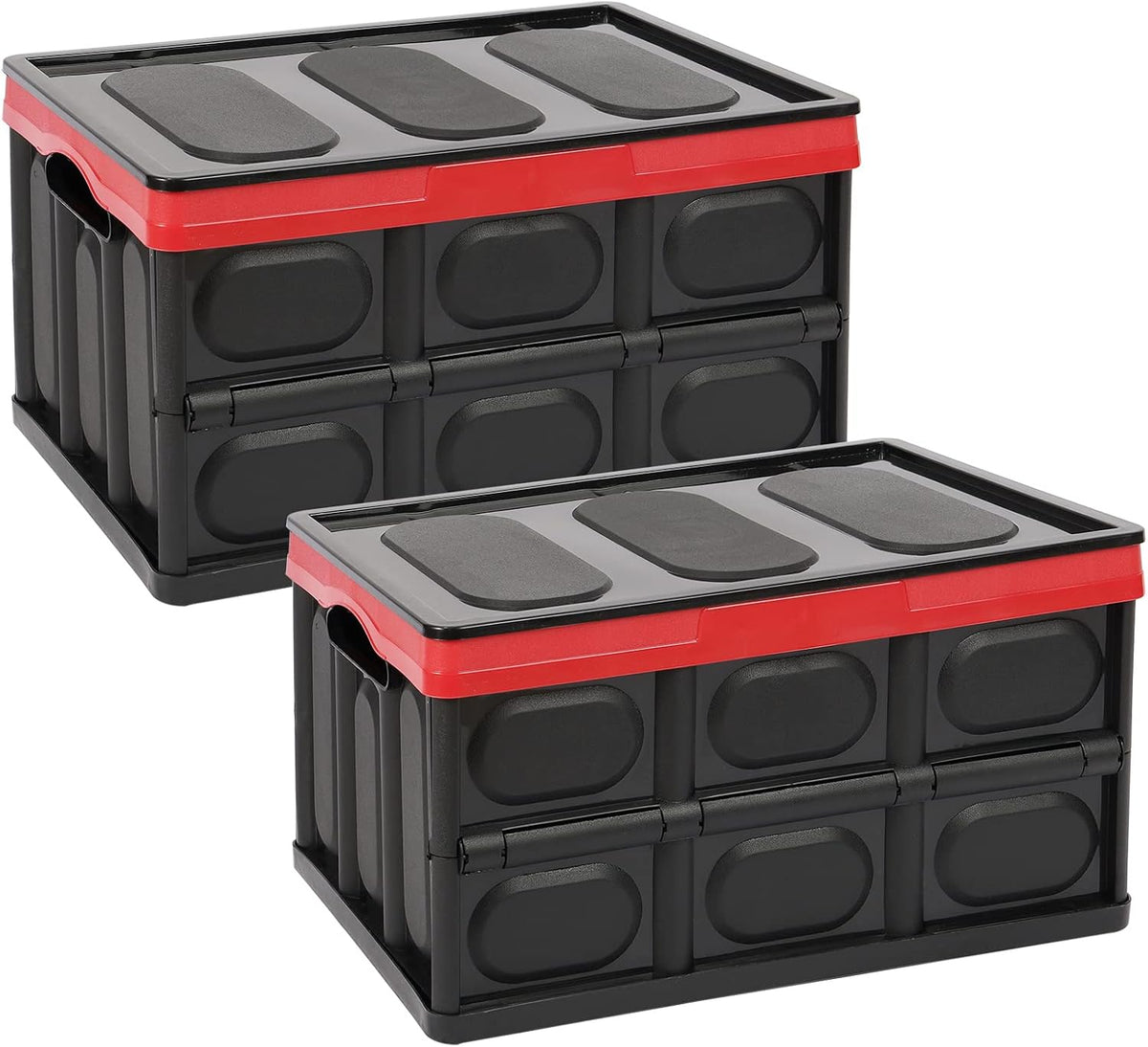 Phyllia 28L-Black Plastic Storage Crates, Pack of 2 Collapsible Plastic Crates Bins Basket, Stackable Storage Boxes Container with Lid for Car Home Office Kitchen Clothes Shoes