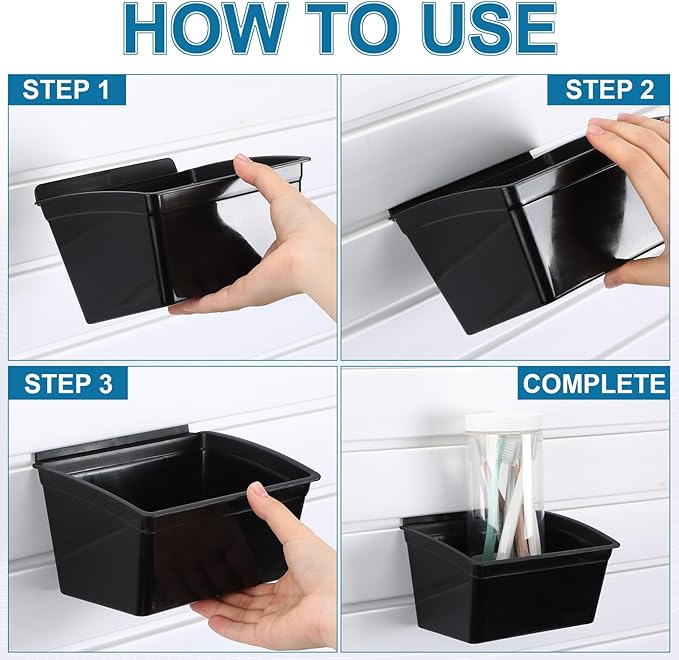 Unittype 12 Pcs Storage Bin Plastic Slatwall Bins for Slatwall Organizer Containers Garage Accessories(Black)